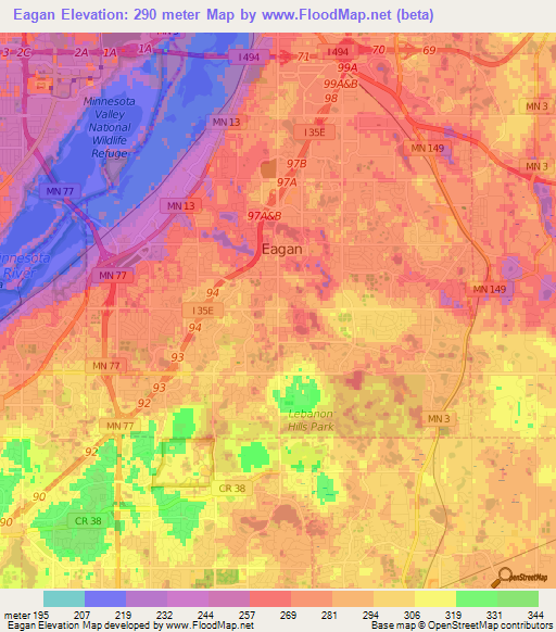 Eagan,US Elevation Map