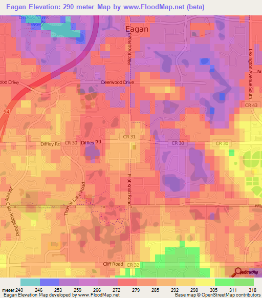 Eagan,US Elevation Map