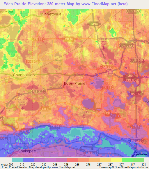 Eden Prairie,US Elevation Map