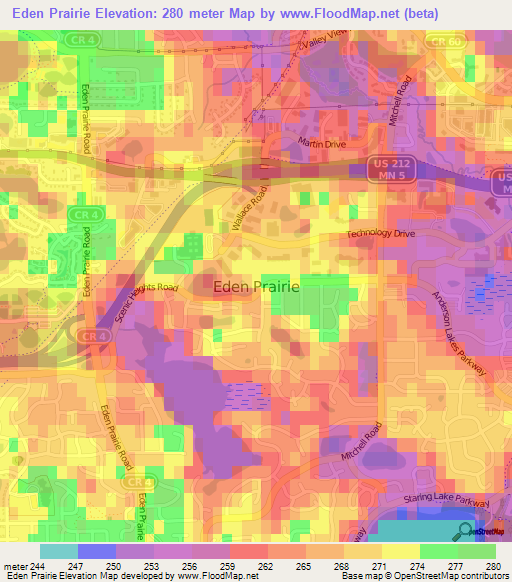 Eden Prairie,US Elevation Map