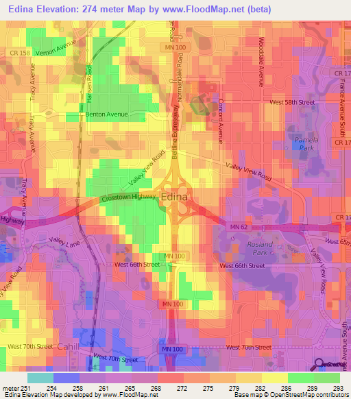 Edina,US Elevation Map