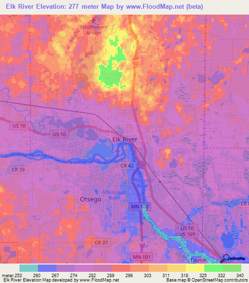 Elk River,US Elevation Map