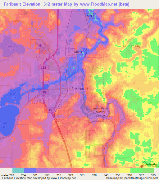 Faribault,US Elevation Map