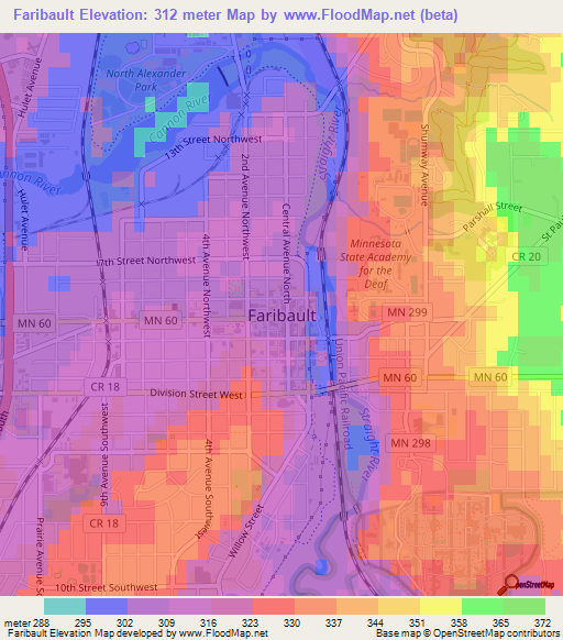 Faribault,US Elevation Map