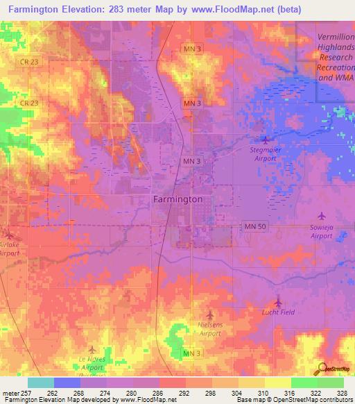 Farmington,US Elevation Map