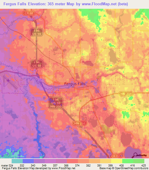 Fergus Falls,US Elevation Map