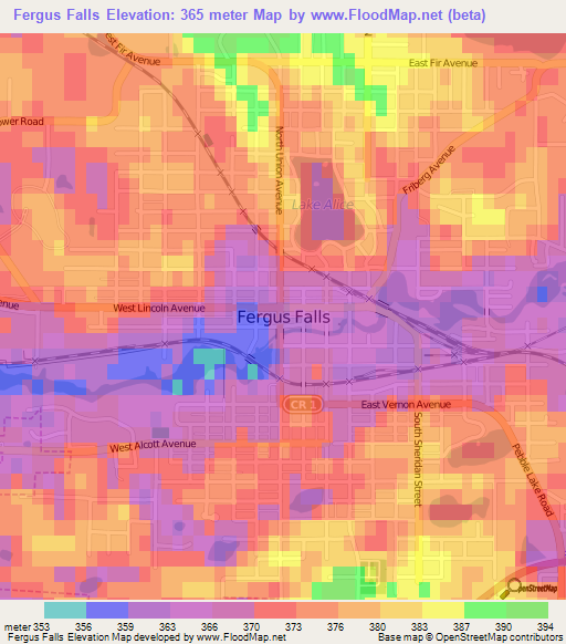 Fergus Falls,US Elevation Map