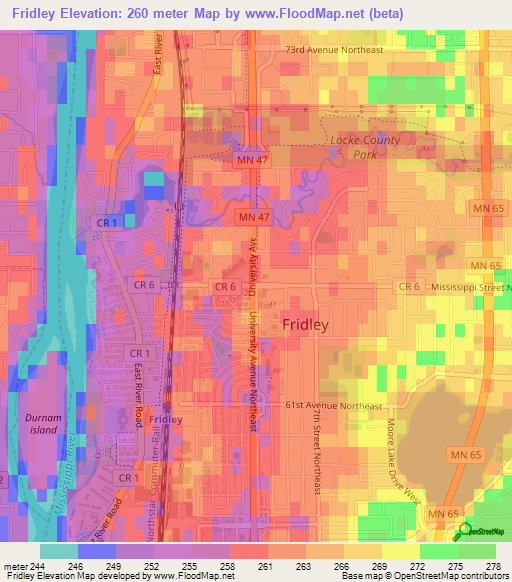 Fridley,US Elevation Map