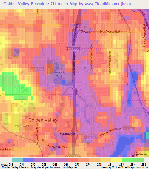 Golden Valley,US Elevation Map