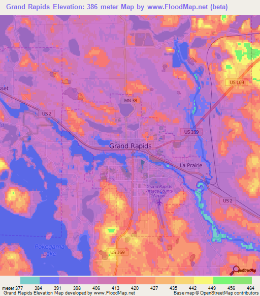 Grand Rapids,US Elevation Map