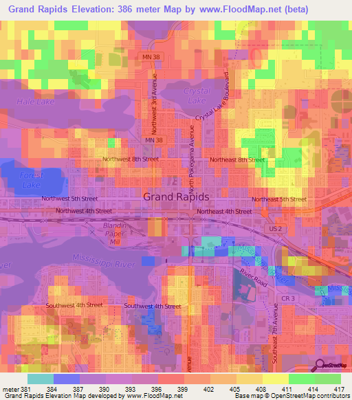 Grand Rapids,US Elevation Map