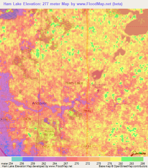 Ham Lake,US Elevation Map