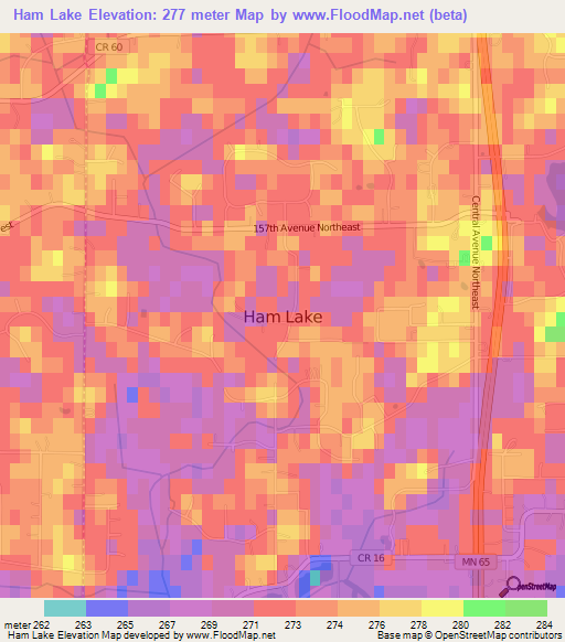 Ham Lake,US Elevation Map