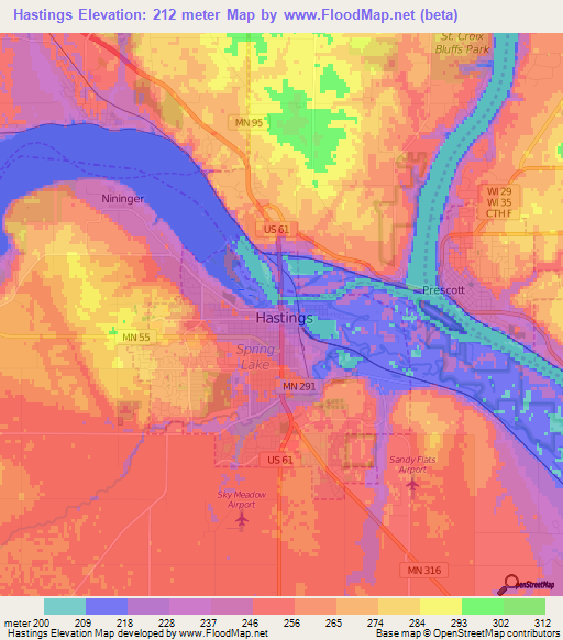 Hastings,US Elevation Map