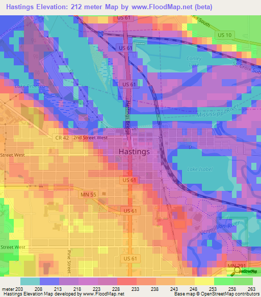 Hastings,US Elevation Map