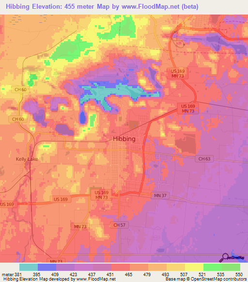 Hibbing,US Elevation Map