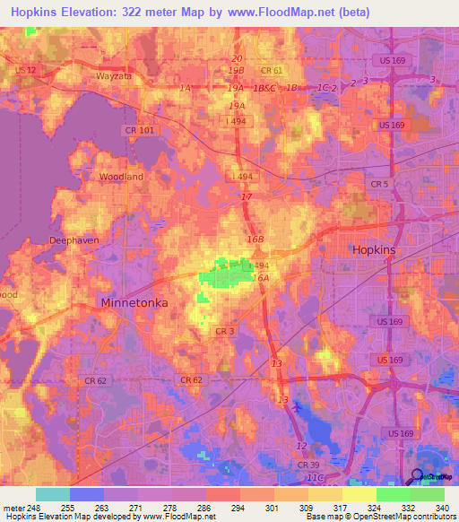 Hopkins,US Elevation Map