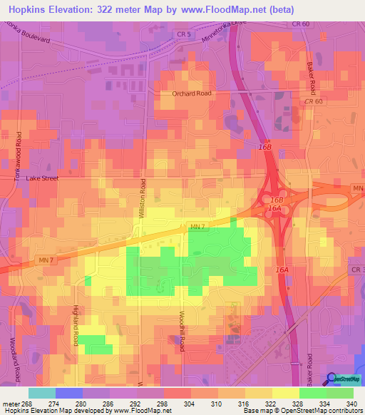 Hopkins,US Elevation Map