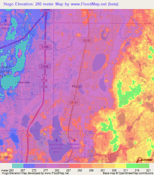 Hugo,US Elevation Map