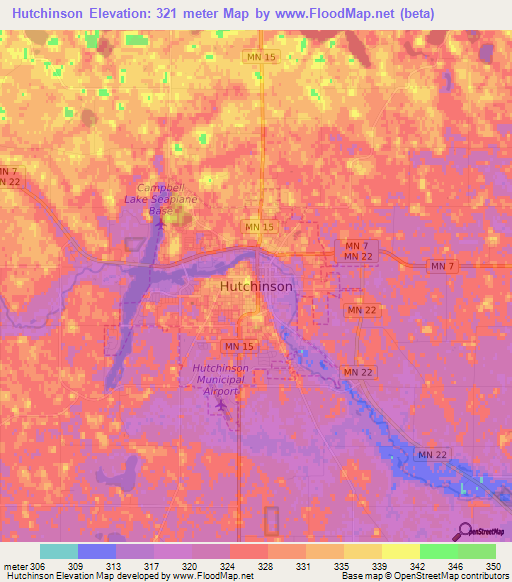 Hutchinson,US Elevation Map