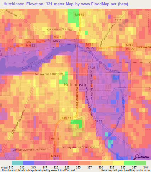 Hutchinson,US Elevation Map