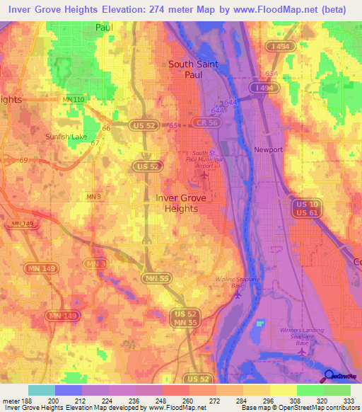 Inver Grove Heights,US Elevation Map