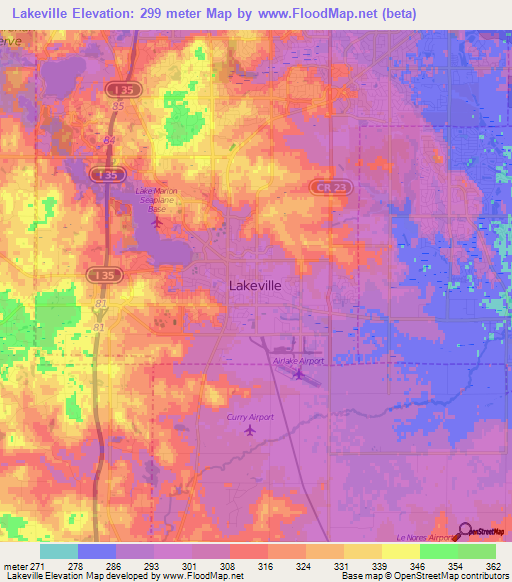 Lakeville,US Elevation Map