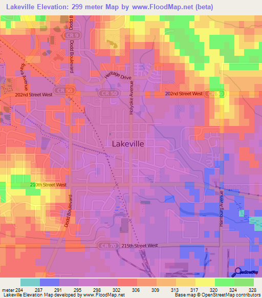 Lakeville,US Elevation Map