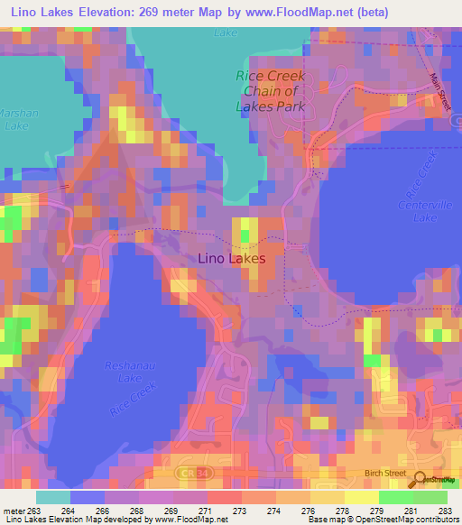 Lino Lakes,US Elevation Map