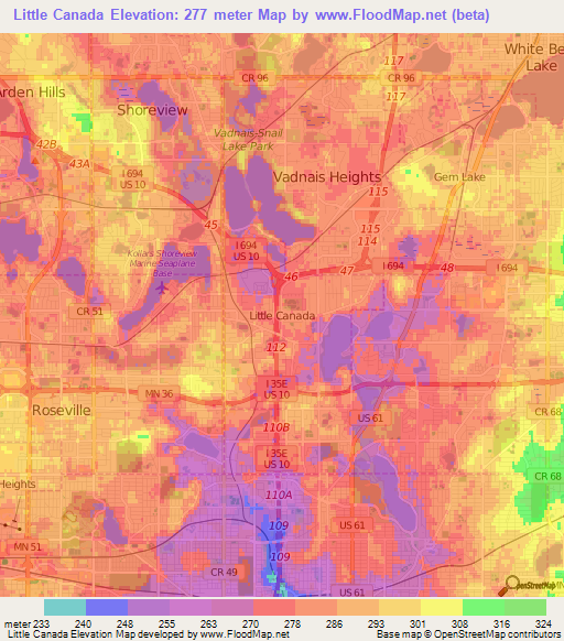 Little Canada,US Elevation Map