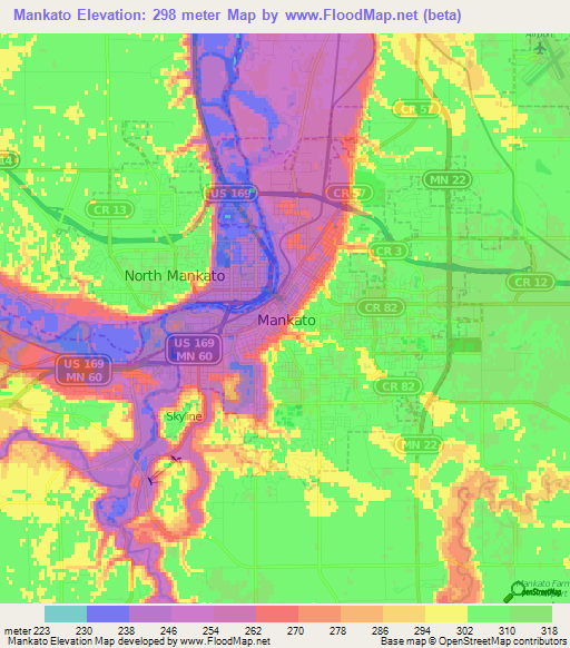 Mankato,US Elevation Map