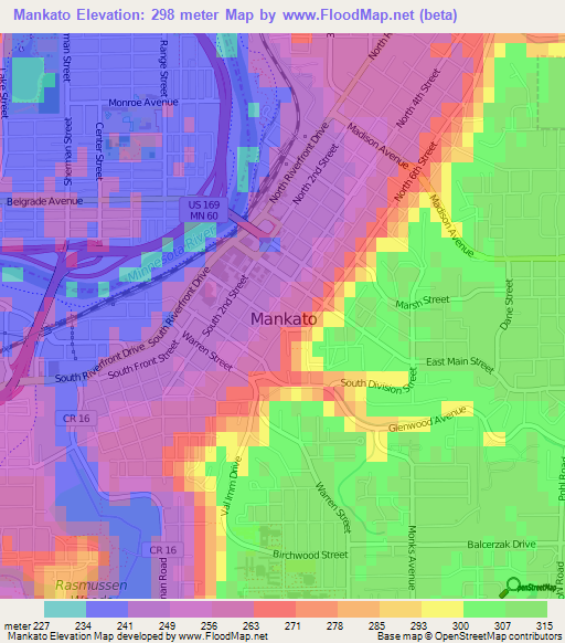 Mankato,US Elevation Map