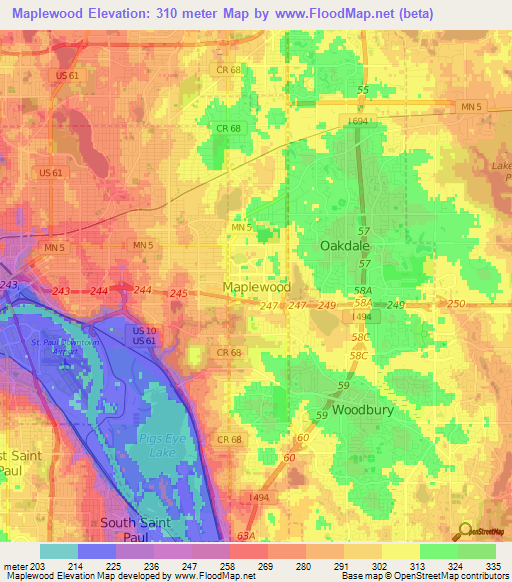 Maplewood,US Elevation Map