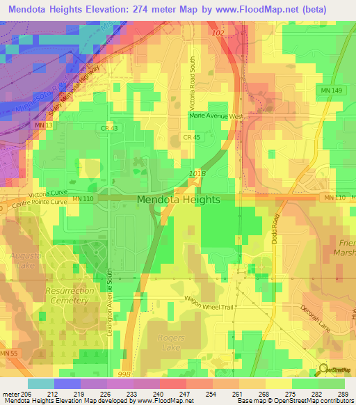 Mendota Heights,US Elevation Map