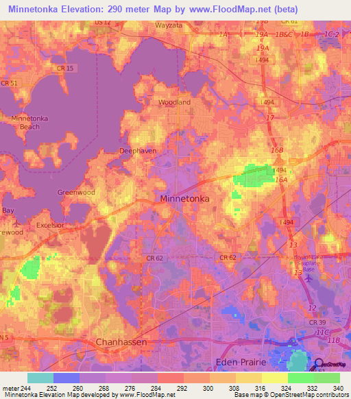 Minnetonka,US Elevation Map