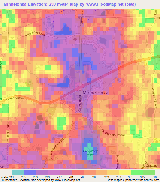 Minnetonka,US Elevation Map