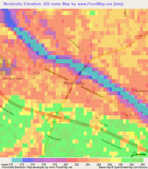 Monticello,US Elevation Map