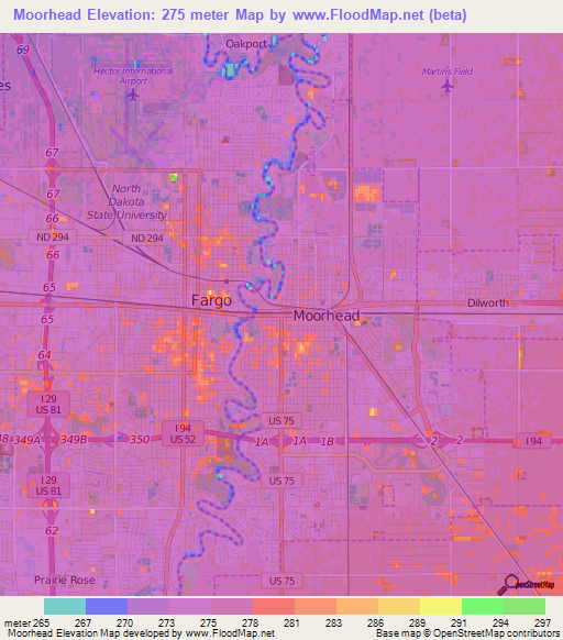 Moorhead,US Elevation Map