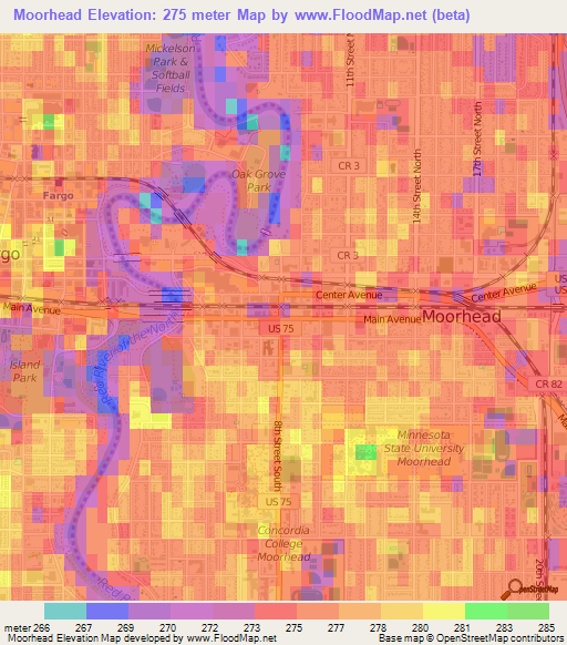 Moorhead,US Elevation Map