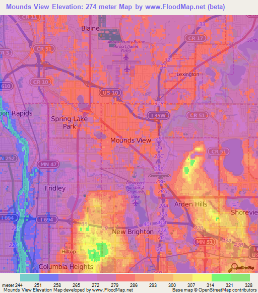 Mounds View,US Elevation Map