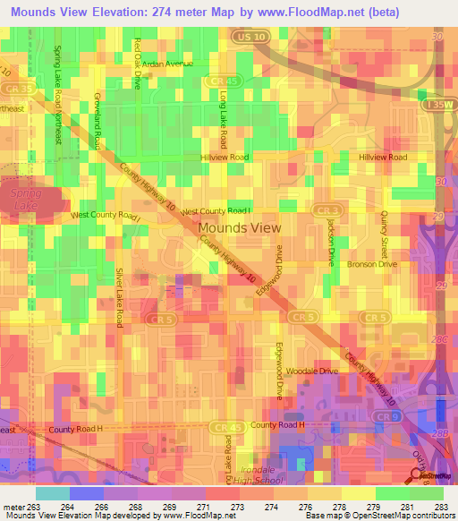 Mounds View,US Elevation Map