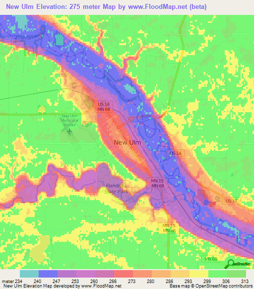 New Ulm,US Elevation Map