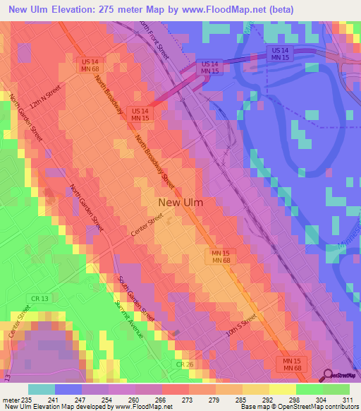 New Ulm,US Elevation Map