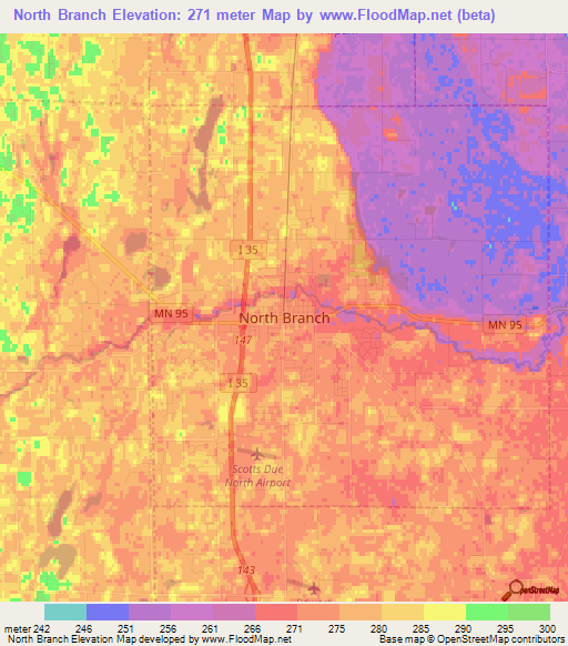 North Branch,US Elevation Map