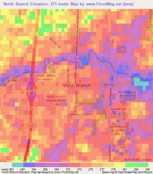 North Branch,US Elevation Map