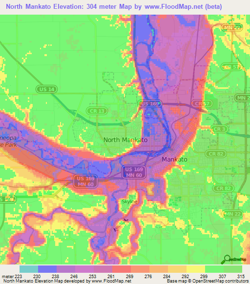 North Mankato,US Elevation Map