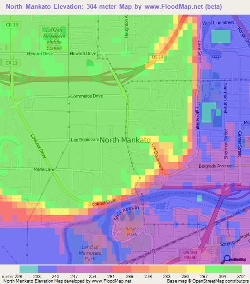 North Mankato,US Elevation Map