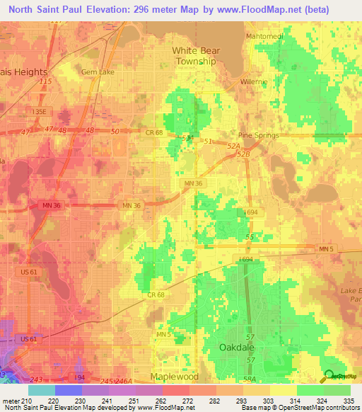 North Saint Paul,US Elevation Map