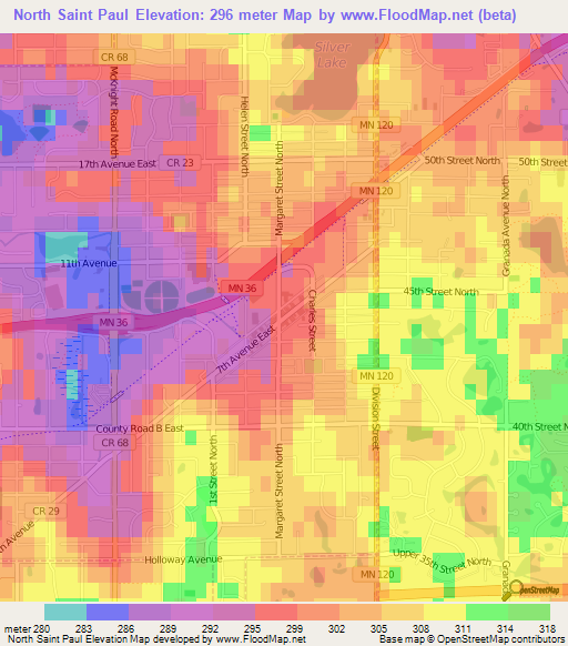 North Saint Paul,US Elevation Map