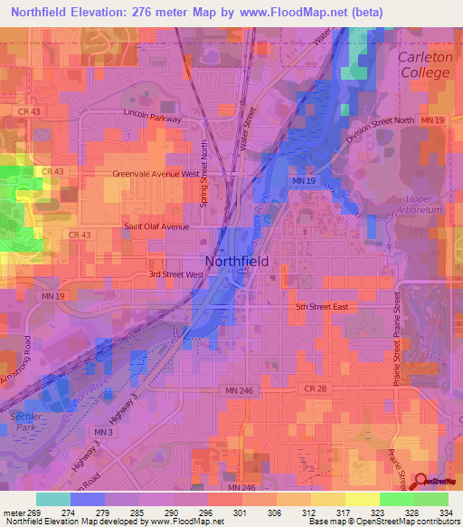 Northfield,US Elevation Map